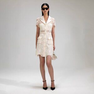 *NEW* SELF-PORTRAIT Rose Lace Mini Button Up Short Sleeve Dress IVORY Size 2